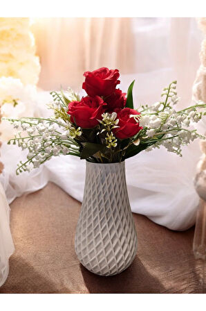 Karo Desenli İskandinav Tarz Özel Tasarım Dekoratif Vazo Biyoplastik Beyaz