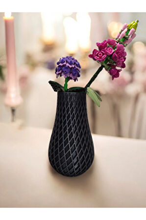 Karo Desenli İskandinav Tarz Özel Tasarım Dekoratif Vazo Biyoplastik Retro Mavi