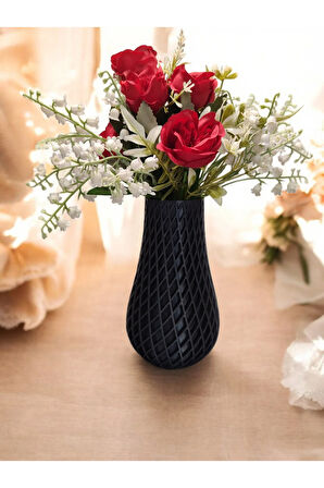 Karo Desenli İskandinav Tarz Özel Tasarım Dekoratif Vazo Biyoplastik Retro Mavi