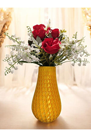 Karo Desenli İskandinav Tarz Özel Tasarım Dekoratif Vazo Biyoplastik Parlak Altın