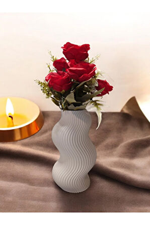 Dalgalı Çizgili Burgu İskandinav Tarz Özel Tasarım Dekoratif Vazo Biyoplastik Beyaz