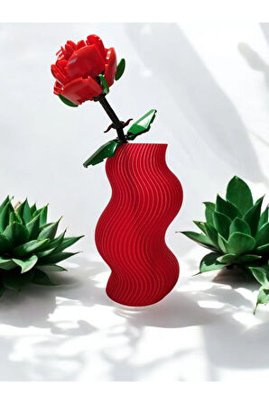 Dalgalı Çizgili İskandinav Tarz Özel Tasarım Dekoratif Vazo Biyoplastik Transparan Kırmızı