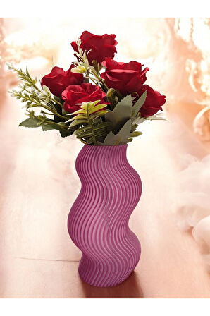 Dalgalı Çizgili Burgu İskandinav Tarz Özel Tasarım Dekoratif Vazo Biyoplastik Transparan Pembe