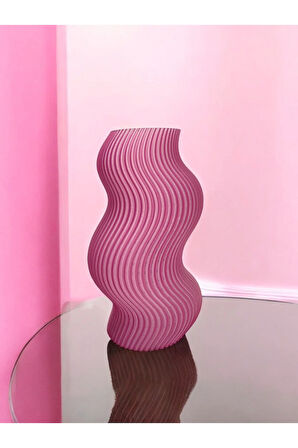 Dalgalı Çizgili Burgu İskandinav Tarz Özel Tasarım Dekoratif Vazo Biyoplastik Transparan Pembe