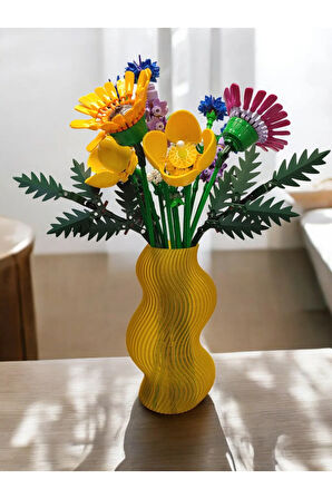 Dalgalı Çizgili Burgu İskandinav Tarz Özel Tasarım Dekoratif Vazo Biyoplastik Transparan Sarı