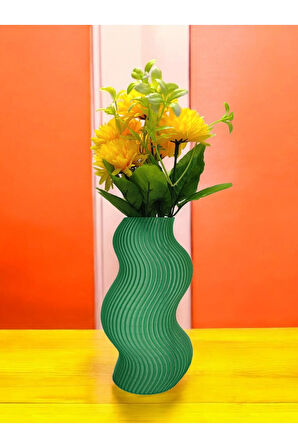 Dalgalı Çizgili Burgu İskandinav Tarz Özel Tasarım Dekoratif Vazo Biyoplastik Transparan Yeşil