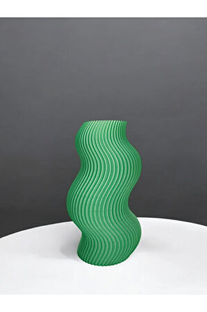 Dalgalı Çizgili Burgu İskandinav Tarz Özel Tasarım Dekoratif Vazo Biyoplastik Transparan Yeşil
