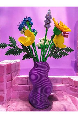 Dalgalı Çizgili Burgu İskandinav Tarz Özel Tasarım Dekoratif Vazo Biyoplastik Transparan Mor