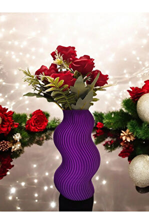 Dalgalı Çizgili Burgu İskandinav Tarz Özel Tasarım Dekoratif Vazo Biyoplastik Transparan Mor