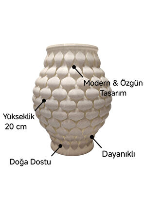 Pullu İskandinav Tarz Vazo Özel Tasarım Dekoratif Vazo Biyoplastik Granit Beyaz