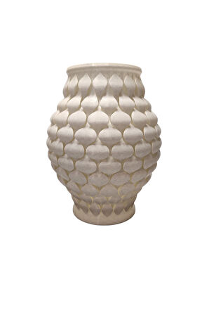 Pullu İskandinav Tarz Vazo Özel Tasarım Dekoratif Vazo Biyoplastik Granit Beyaz