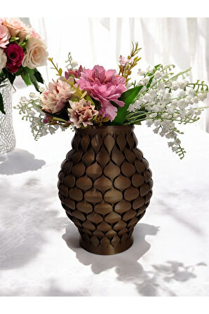 Pullu İskandinav Tarz Vazo Özel Tasarım Dekoratif Vazo Biyoplastik Retro Bronz