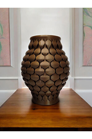 Pullu İskandinav Tarz Vazo Özel Tasarım Dekoratif Vazo Biyoplastik Retro Bronz