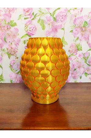 Pullu İskandinav Tarz Vazo Özel Tasarım Dekoratif Vazo Biyoplastik Antik Altın