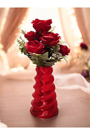 Wobbly Dalgalı İskandinav Tarz Vazo Özel Tasarım Dekoratif Vazo Biyoplastik Transparan Kırmızı