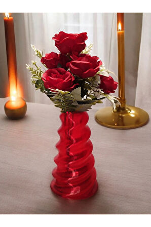 Wobbly Dalgalı İskandinav Tarz Vazo Özel Tasarım Dekoratif Vazo Biyoplastik Transparan Kırmızı