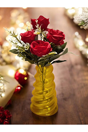 Wobbly Dalgalı İskandinav Tarz Vazo Özel Tasarım Dekoratif Vazo Biyoplastik Transparan Sarı