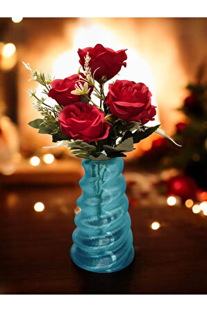 Wobbly Dalgalı İskandinav Tarz Vazo Özel Tasarım Dekoratif Vazo Biyoplastik Transparan Mavi