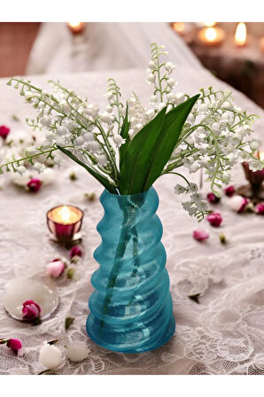 Wobbly Dalgalı İskandinav Tarz Vazo Özel Tasarım Dekoratif Vazo Biyoplastik Transparan Mavi