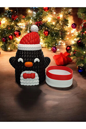 Yılbaşı Dekoru Noel Baba Şapkalı Penguen Düzenleyici Dekoratif Obje