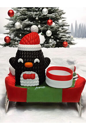 Yılbaşı Dekoru Noel Baba Şapkalı Penguen Düzenleyici Dekoratif Obje