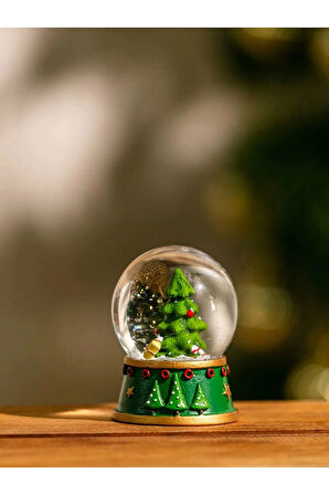Yılbaşı Temalı Noel Çam Ağacı Mini Kar Küre Dekoratif Biblo 5 Cm