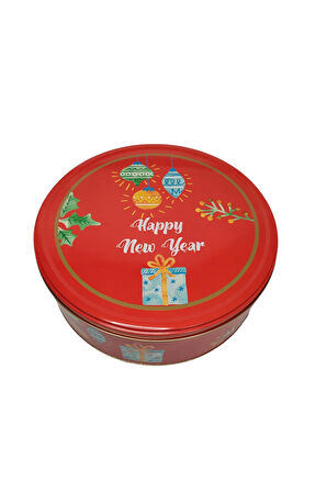 Yılbaşı Temalı Happy New Year Mutlu Yıllar Renkli Baskılı Metal Saklama Kutusu Hediyelik