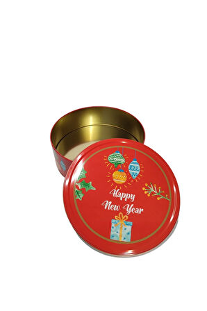Yılbaşı Temalı Happy New Year Mutlu Yıllar Renkli Baskılı Metal Saklama Kutusu Hediyelik