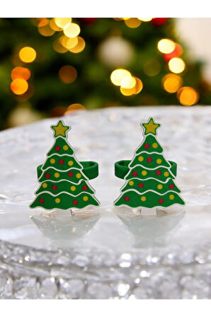 Yılbaşı Temalı Yeni Yıl Sofrası Süslü Çam Ağacı Peçete Yüzüğü 2'li Takım