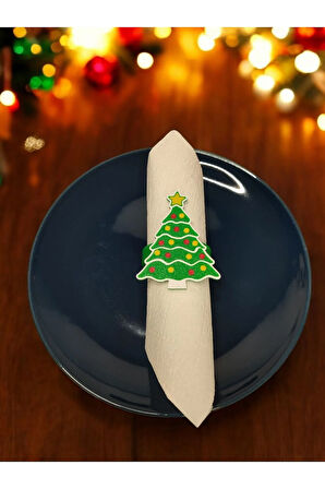 Yılbaşı Temalı Yeni Yıl Sofrası Süslü Çam Ağacı Peçete Yüzüğü 2'li Takım