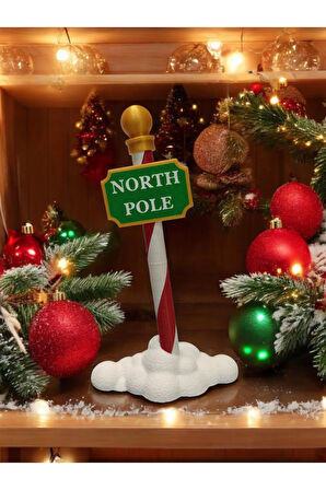 Yılbaşı Dekoru Kuzey Kutup Noktası North Pole Tabelası Dekoratif Obje