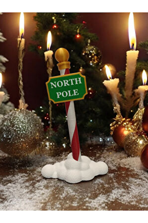 Yılbaşı Dekoru Kuzey Kutup Noktası North Pole Tabelası Dekoratif Obje