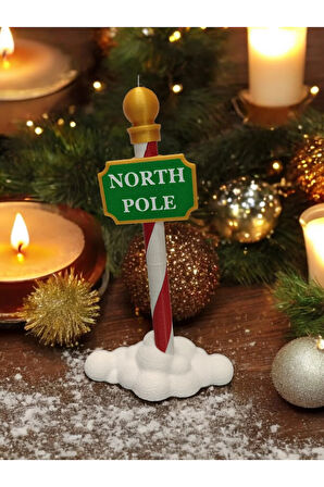 Yılbaşı Dekoru Kuzey Kutup Noktası North Pole Tabelası Dekoratif Obje