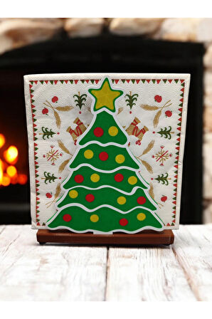 Yılbaşı Temalı Süslü Yeni Yıl Sofrası Çam Ağacı Peçetelik