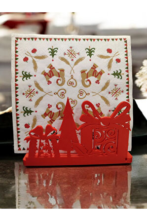 Yılbaşı Yeni Yıl Temalı Hediye Paketi Çam Ağacı Peçetelik Kırmızı