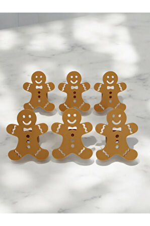 Yılbaşı Temalı Yeni Yıl Sofrası Kurabiye Adam Gingerbread Man Peçete Yüzüğü 6'lı Takım