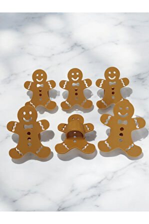 Yılbaşı Temalı Yeni Yıl Sofrası Kurabiye Adam Gingerbread Man Peçete Yüzüğü 6'lı Takım