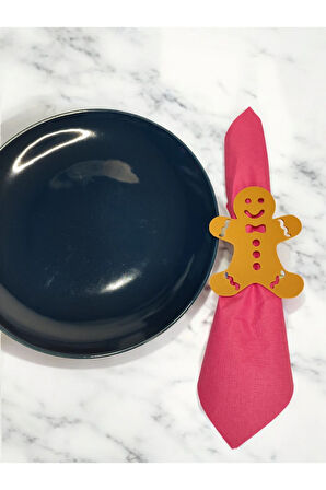 Yılbaşı Temalı Yeni Yıl Sofrası Kurabiye Adam Gingerbread Man Peçete Yüzüğü 6'lı Takım