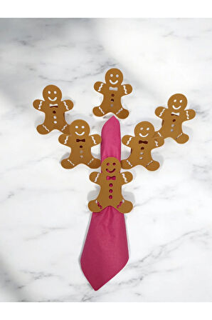 Yılbaşı Temalı Yeni Yıl Sofrası Kurabiye Adam Gingerbread Man Peçete Yüzüğü 6'lı Takım