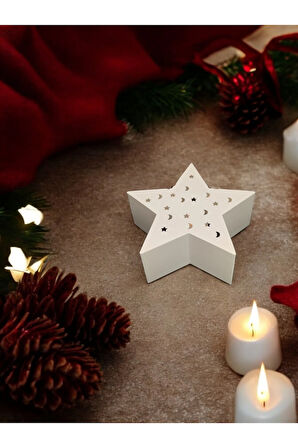 Yılbaşı Temalı Alev Efektli Titreyen Led Mumlu Modern Dekoratif Yıldız