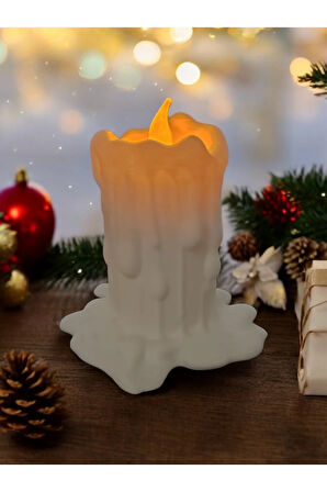 Led Mumlu Eriyen Alev Efektli Titreyen Led Mumlu Modern Dekoratif Şamdan Beyaz 10 Cm