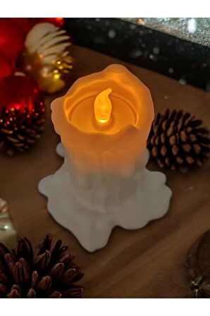 Led Mumlu Eriyen Alev Efektli Titreyen Led Mumlu Modern Dekoratif Şamdan Beyaz 10 Cm