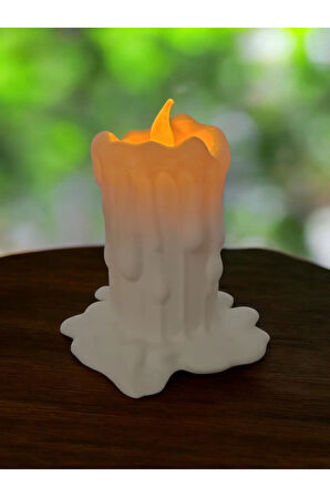 Led Mumlu Eriyen Alev Efektli Titreyen Led Mumlu Modern Dekoratif Şamdan Beyaz 10 Cm