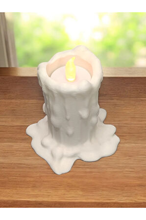 Led Mumlu Eriyen Alev Efektli Titreyen Led Mumlu Modern Dekoratif Şamdan Beyaz 10 Cm