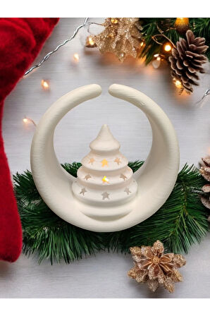 Yılbaşı Temalı Alev Efektli Titreyen Led Mumlu Mini Çam Ağacı Modern Dekoratif Şamdan 8 Cm