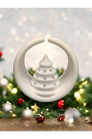 Yılbaşı Temalı Alev Efektli Titreyen Led Mumlu Mini Çam Ağacı Modern Dekoratif Şamdan 8 Cm