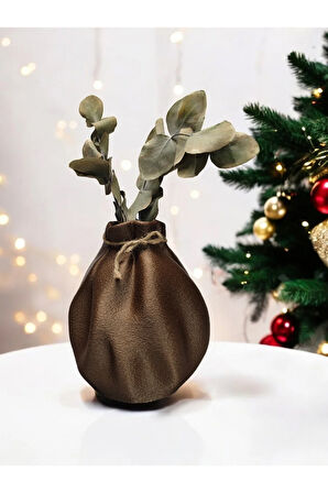 Torba Şeklinde Özel Tasarım Dekoratif Vazo Biyoplastik Işıltılı Kahve 17 cm