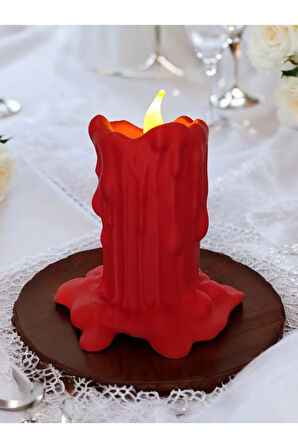 Led Mumlu Eriyen Alev Efektli Titreyen Led Mum Modern Dekoratif Şamdan Kırmızı 10 Cm