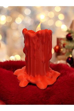 Led Mumlu Eriyen Alev Efektli Titreyen Led Mum Modern Dekoratif Şamdan Kırmızı 10 Cm
