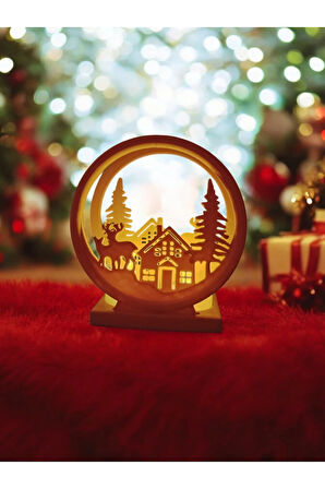 Led Mumlu Yılbaşı Köyü Süsü Noel Çam Ağacı Dekoratif Obje Kırmızı